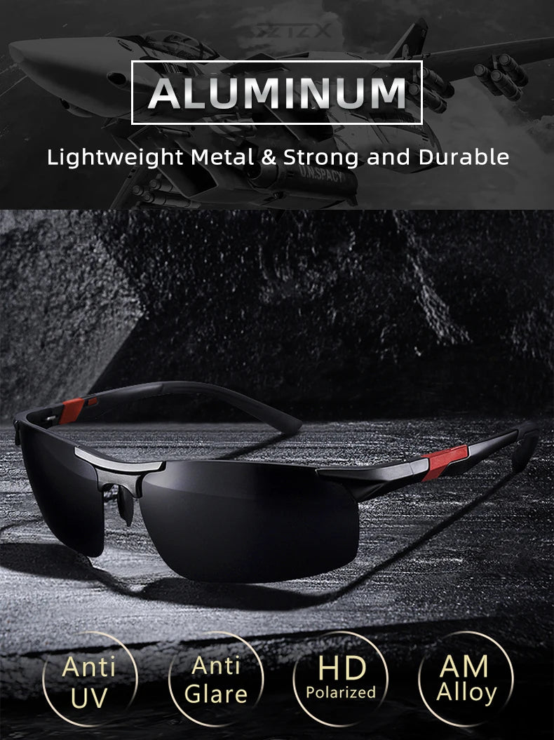 SZTZX Aluminum Rimless Photochromic Sunglasses Men Polarized Day Night Driving Glasses Chameleon Anti-Glare Sport gafas de sol