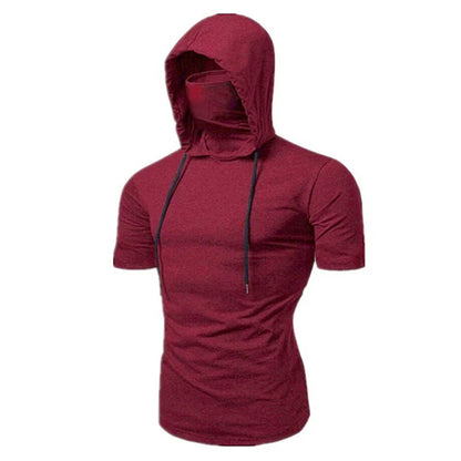 Mens Gym Thin Hoodie Short Sleeve Hoodies With Mask Sweatshirt Casual Splice Large Mask Hoodie Sweatshirt Hooded Tops Cycling Badiee Stylez
