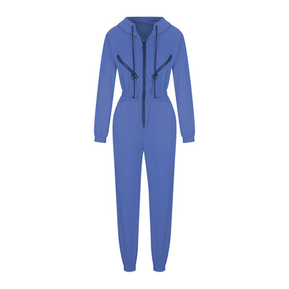 Autumn Women's Monochrome Long-Sleeved Jumpsuit Solid Color Zip-up Sportswear Female Winter Casual Tracksuit Fashionable Hoodies Badiee Stylez