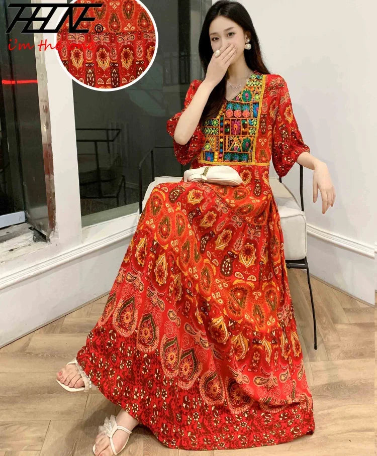 Indian Dress for Women Summer Embroidery Chic Elegant Party Dresses Clothes Vintage Long Maxi Prom Bohemian Beach Robe Vestidos Badiee Stylez