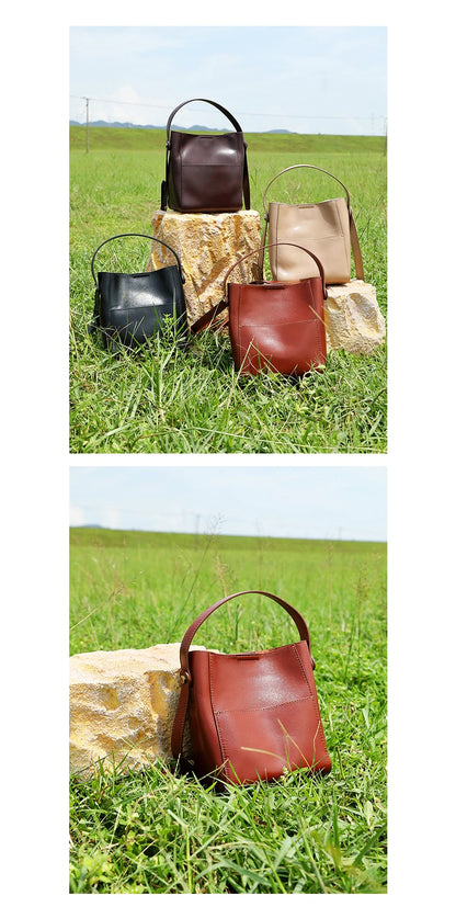 Toptrends Korean Style Bucket Genuine Leather Shoulder Bags For Women 2025 Luxury Designer Crossbody Purses Tote Ladies Handbags