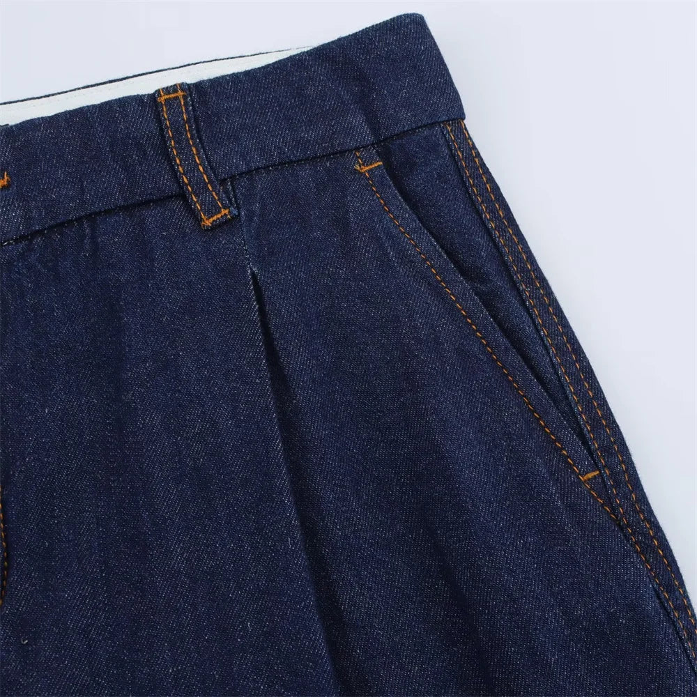 UNIZERA 2025 Women Denim Set Loose Fit Button Down Shirt With Wide Leg Pants Fashionable Casual Wear for Women