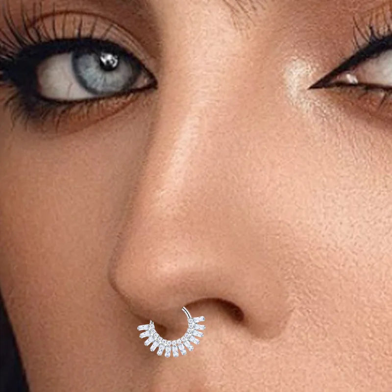 F136 Titanium Nose Ring for Men and Women 16G 8mm Hoop Septum Nose Piercing Jewelry Cartilage Earrings CZ Body Jewelry G23