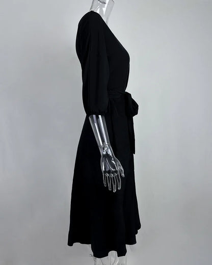 Elegant Women's Spring/Summer Fashion Green Diagonal Neck Middle Sleeve Casual Dress Women's Casual Retro Long Dress s-3XL