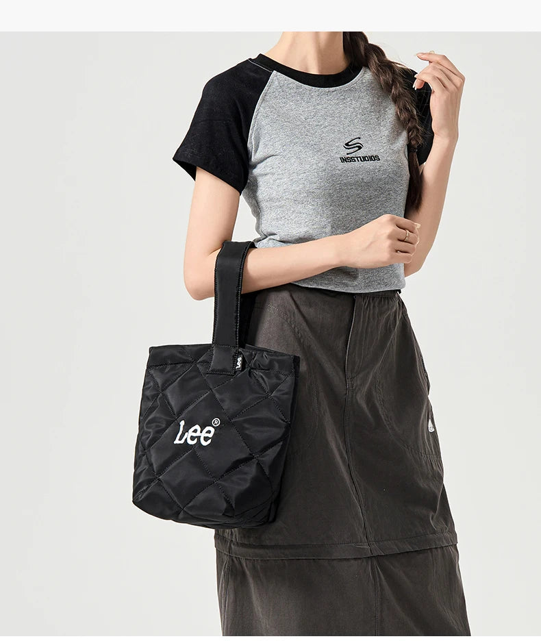 LEE Ladies Cute Design Puffer Bag Casual Soft Small Pink White Quilted Handbag Women Korean Style Down-filled Phone Bucket Bag