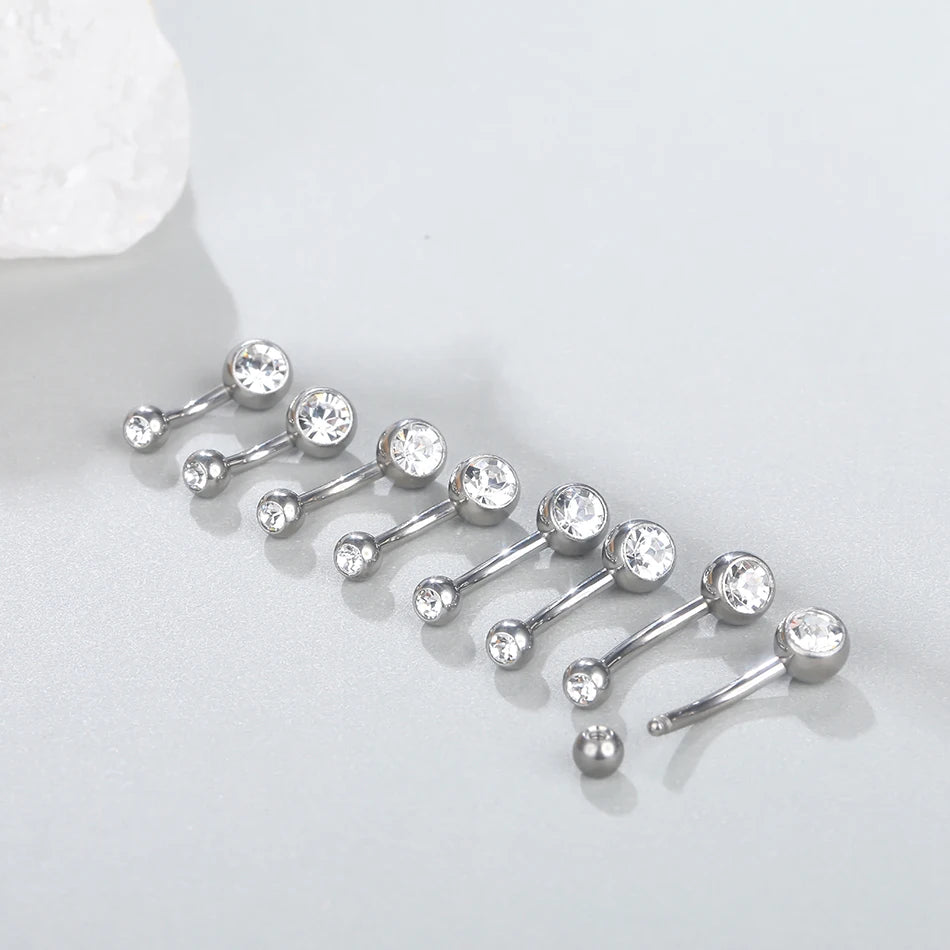10pcs/lot Titanium CZ Crystal Belly Button Ring Navel Bar Piercing 6/8/10/12mm Belly Nombril Piercing Sexy Jewelry for Women 14G Badiee Stylez