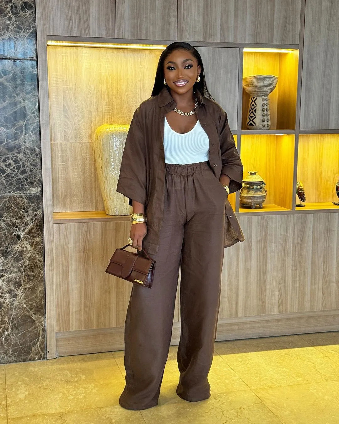 Cotton Linen Set Women Spring Summer Loose Oversize Long Sleeve Shirt Long Pants 2 Piece Sets Casual Office Ladies Trousers Suit