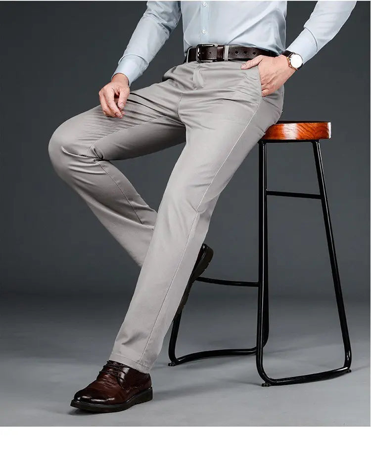 Men's ice silk suit pants Elastic mid-waist baggy trousers Straight business trousers