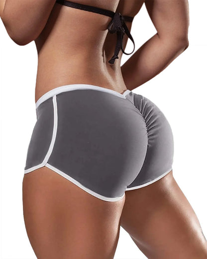 Low Waist Sport Shorts For Women Summer Elasticated Fold Design Shorts Sexy Ladies Training Gym Shorts Mini Skinny Fitness Short GRAY