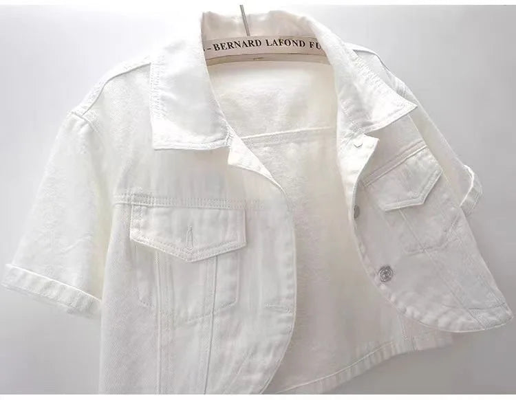 Summer New Joker Casual Short-sleeved Denim Jacket 2025 Women Short Blouse Shawl Waistcoat Female Jaqueta Jeans Feminina