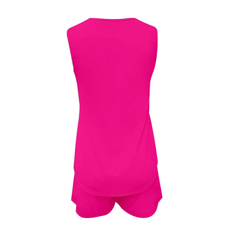 Women's Casual Fashion Set with Suspender Sleeveless Solid Color Top and Pants Set Summer Comfortable Clothing