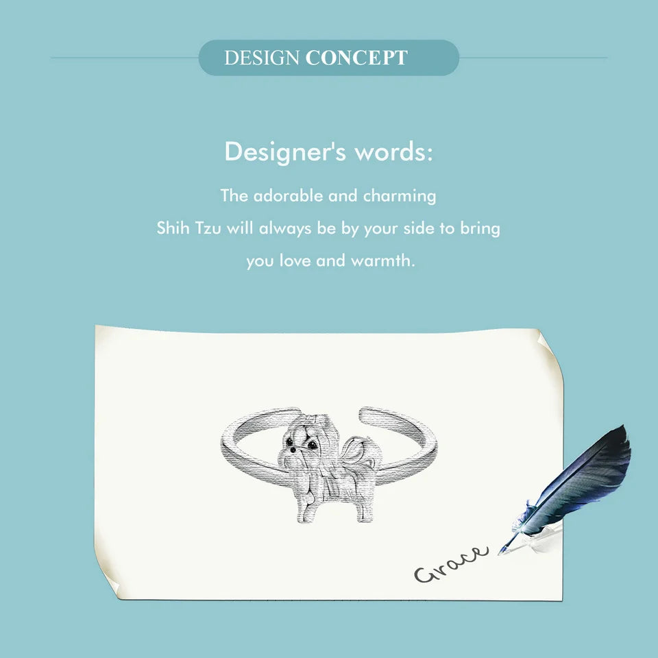 WOSTU 925 Sterling Silver Cat Pet Adjustable Rings For Women Animal Dog Open Ring Family Daughter Birthday Jewelry Girl Gift