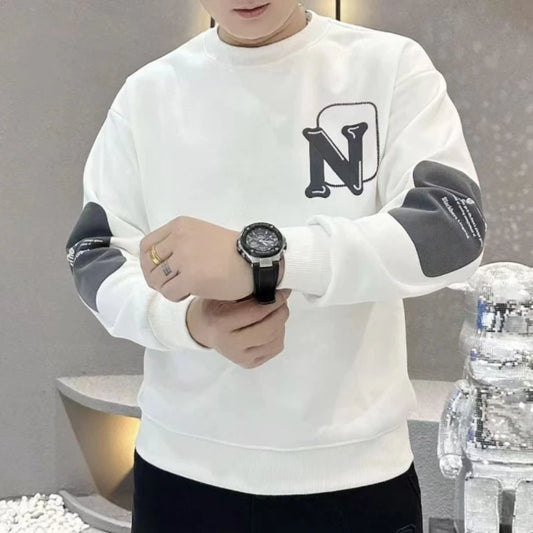Trend Contrast Patchwork Print Letter Hoodies Sweatshirts Spring Autumn Long Sleeve Loose Casual Tops Fashion Lazy Men Clothing WHITE