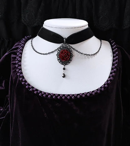 Gothic Dark Rose Cameo Choker Women Girls Halloween Pagan Witch Jewelry Accessories Gift Vintage Vampire Rose Velvet Necklace AQ-4690 CHINA