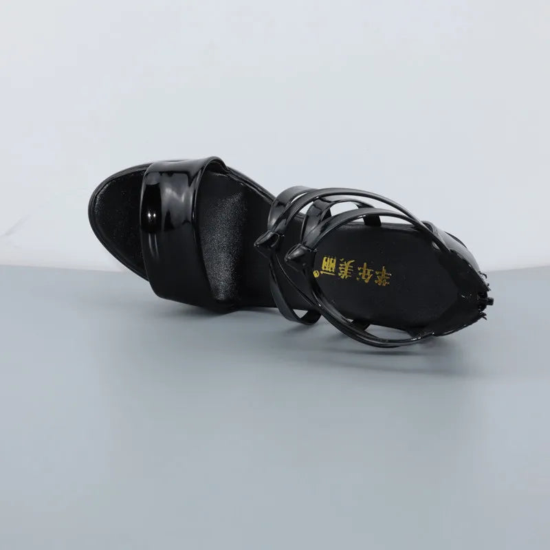 Big Size 32-43 Block Heel Platform Sandals Women Wedding Shoes 2025 Summer High Heels Gladiator Sandals Patent Leather Sandals