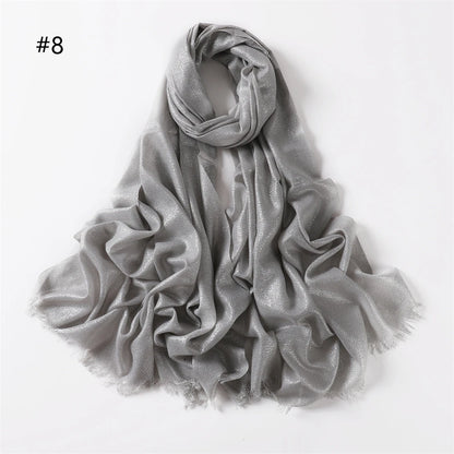 Lastest Brand Design Scarf Shiny Solid Color Shawls Rayon Fabric Gold Silk Silver Wire Head Shawl Fringe Hijab For Women