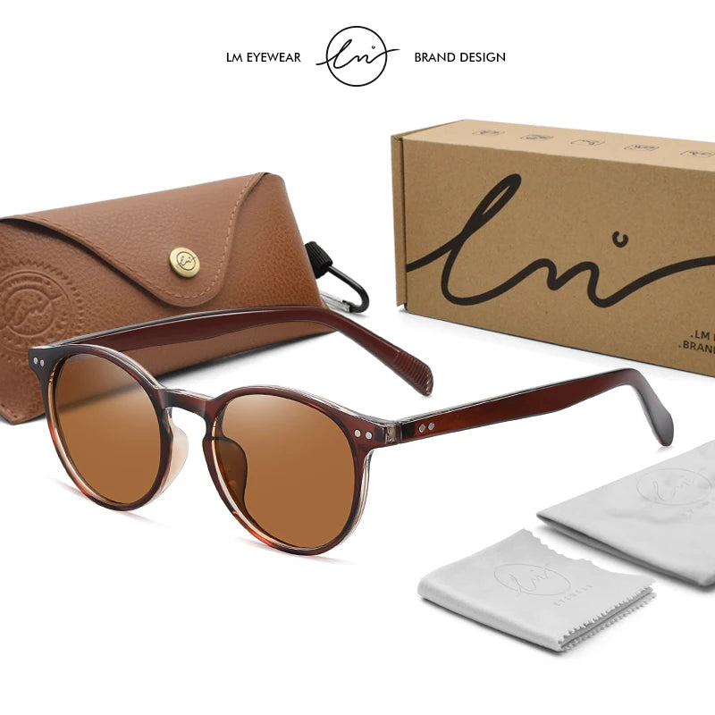 LM Retro Round Sunglasses Women Men Ultralight TR90 Polarized Unisex Driving Shades Vintage Sun Glasses UV400 Gafas De Sol Tea-Tea LM