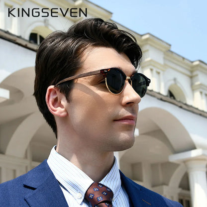 KINGSEVEN Handmade High Quality Black Walnut Wood Sunglasses Men Women Polarized Mirror Sun Glasses Male UV400 Shades Oculos