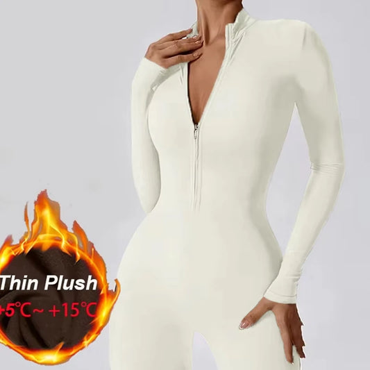 Warm Thin Fleece Jumpsuits Women's Tracksuit Winter One-Piece Sports Suit Black Fitness Jumpsuit Long Sleeves Workout Bodysuit Badiee Stylez