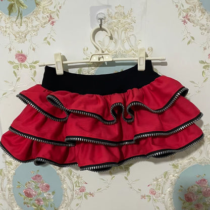Zipper Half Skirt for Women Retro Punk Subculture Cake Puffy Skirt Japanese Lolita Y2K Spicy Girl High Waist Ultra Short Skirt