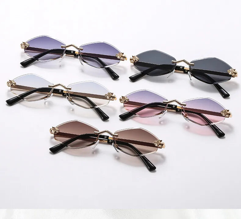 Luxury Rimless Sunglasses Women Brand Design Diamond Shape Small Size Sun Glasses Gradient Sunscreen UV400 #303862