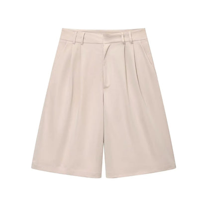 TFMLN Spring Summer New 2pcs Sets 2025 Women Solid Color Short Sleeve Shirts Pockets Tops Casual Shorts Sets Gold