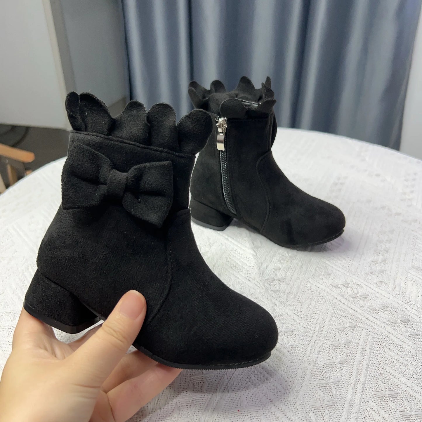 Spring Autumn Bow Girls Fashion Toddler Boots PU Leather Low Heel Kids Princess Boots Party Zip Children Ankle Baby Girl Shoes