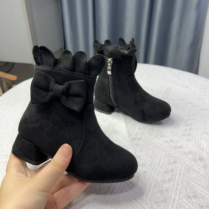 Spring Autumn Bow Girls Fashion Toddler Boots PU Leather Low Heel Kids Princess Boots Party Zip Children Ankle Baby Girl Shoes