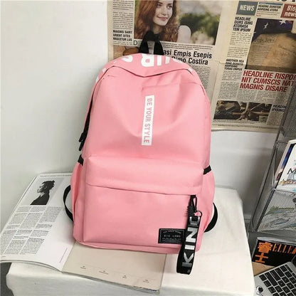 Fashion trend backpack backpack for men and women junior high school high school student bag large capacity korean version of th Pink