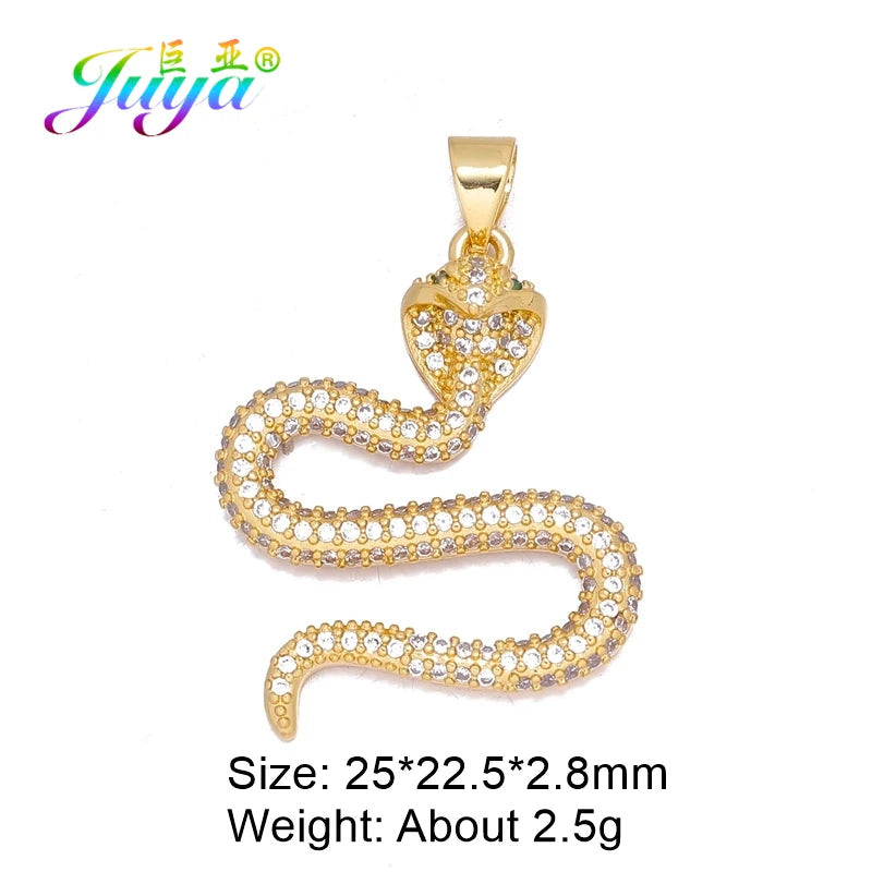 Juya Handmade Luxury Rainbow Zirconia 18K Gold Plated Decoration Snake Charms For DIY Fashion Talisman Jewelry Making Supplies Gold 15 CHINA