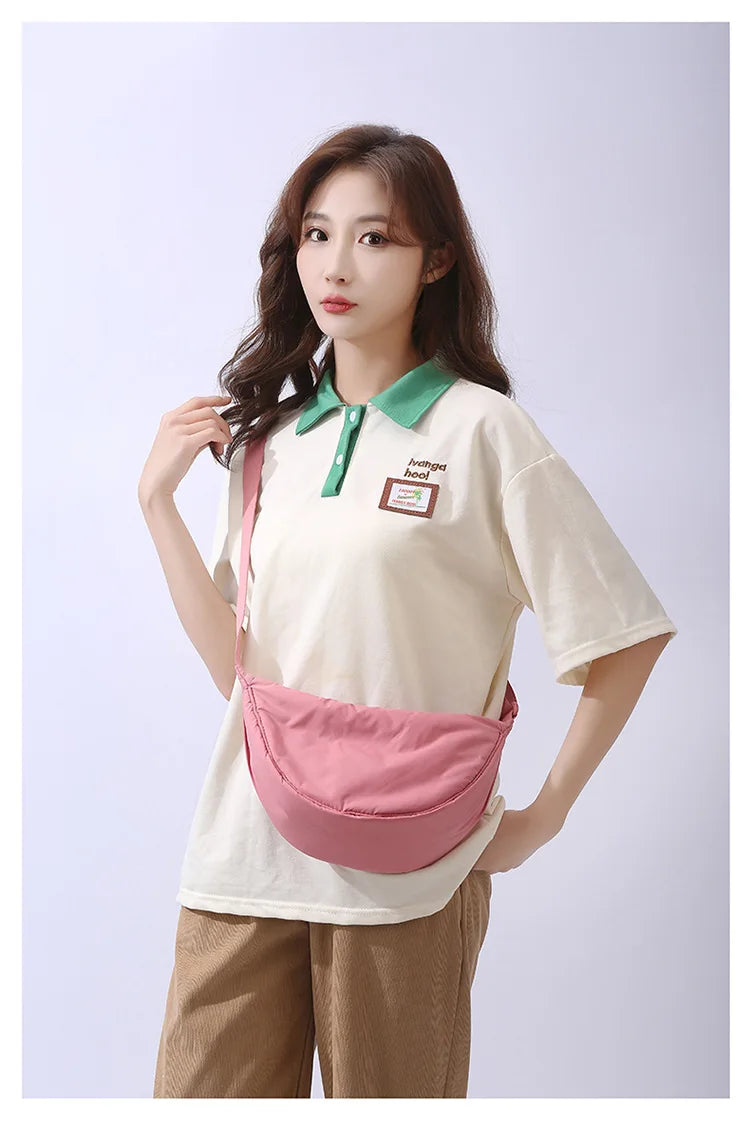 Simple Design Women's Messenger Bag Fashion Ladies Nylon Hobos Small Shoulder Bags Vintage Female Girls Purse Cloth Handbags