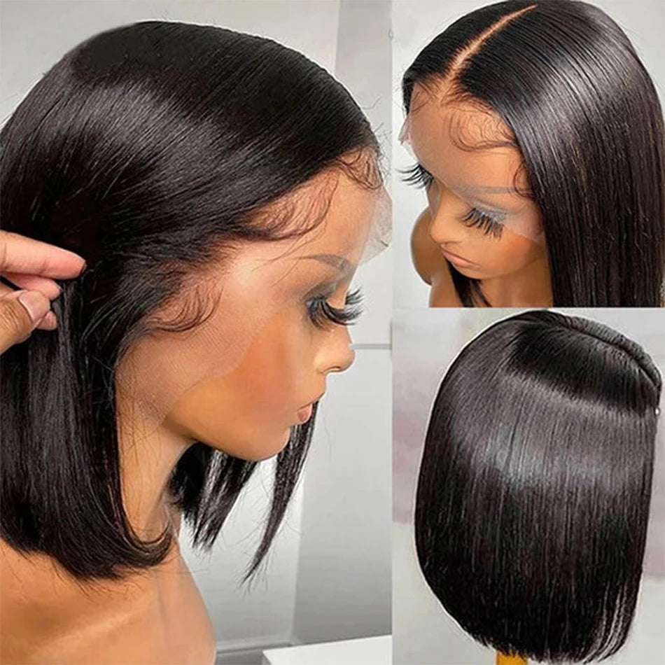 Bone Straight Short Bob Wigs 100% Human Hair Wigs Wear and Go Glueless Lace Front Wig Brazilian Lace Front Human Hair Wigs 180%