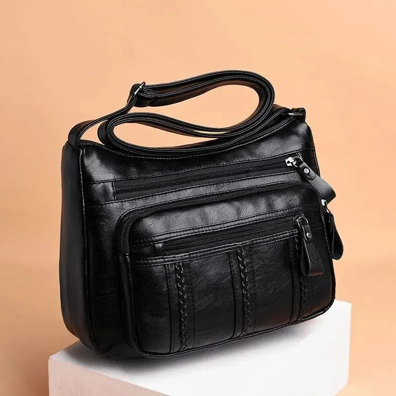 2024 New Middle-aged WOMEN'S Bag, Lightweight, Multi-layered, Large-capacity MOTHER'S Bag, Crossbody Bag, Elderly Bag, Shoulder Black