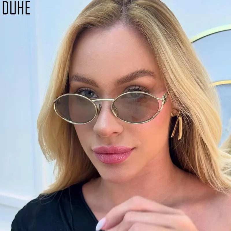 Retro Oval Metal Small Frame Sunglasses Men And Women Hollow Design Brand Sunglasses High-End Luxury Versatile Sunglasses UV400