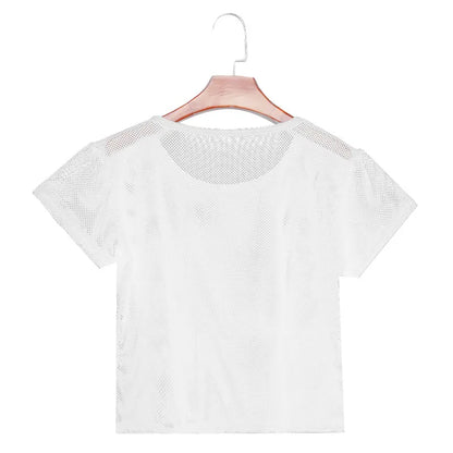 2025 Sexy Mesh Yoga Shirt Quick Dry Sport Fitness Female Running Shirt Gym Clothes Tank Top Workout Exercises T-Shirt Sportwear White