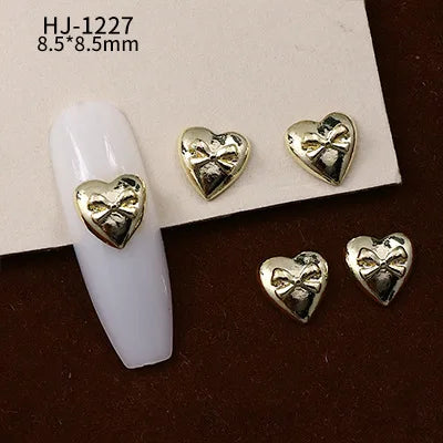 20PCS 3D Glossy Gold Silver Metallic Love Heart Various Crook Frame Solid Alloy Nail Art Rhinestones Decorations Manicure Charms HJ-1227