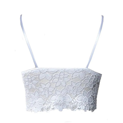 Sexy Lace Hollowing Mesh See Through Slim Backless Halter Crop Top Spaghetti Strap Sheer Embroidery Camisole Vest Corset