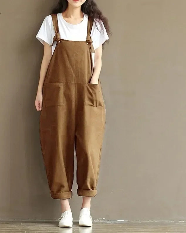 Women's Solid Color Simple Suspender Jumpsuit Sanded Cotton Pocket Loose Suspender Casual Pants Daily Commuter Wear S-3XL Badiee Stylez