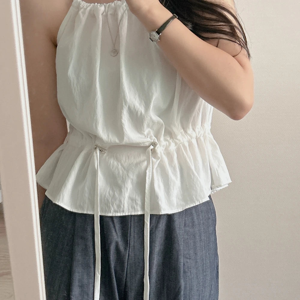 Faionable Dstring Waist Vest Spring Summer Dongda Gate Sle Trendy Belted Crop Top Women's Busin Casual ort Sve