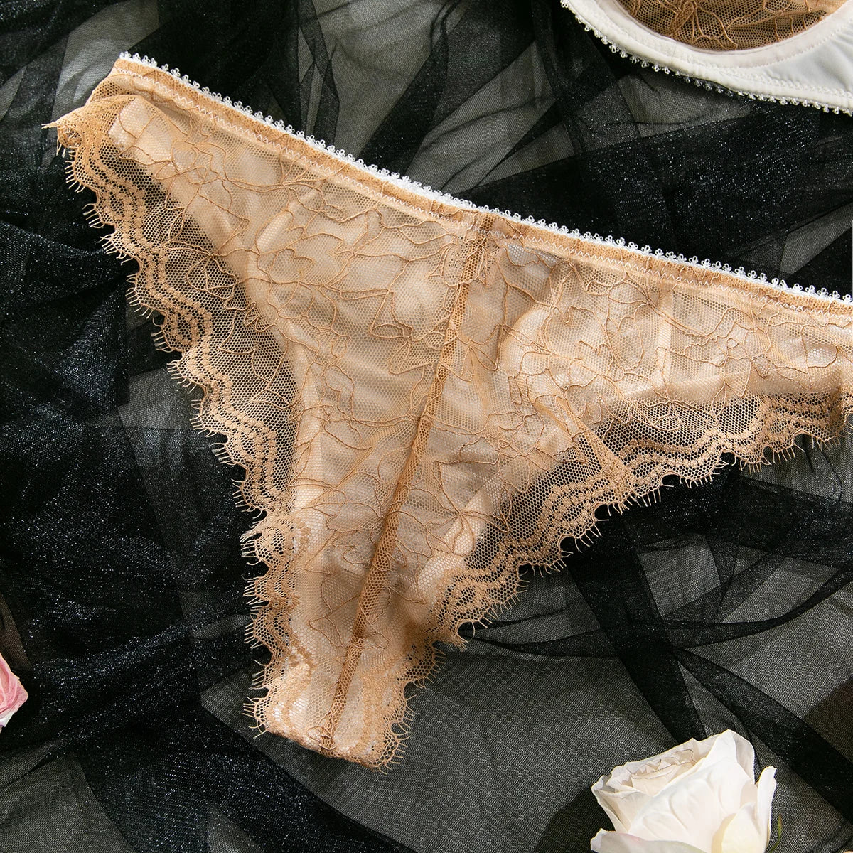 French Satin Lace Bra And Thong Set Sexy Ultrathint Lace Patchwork Lingerie Two Picec Sets Fancy Erotic Intimate Underwear Suit