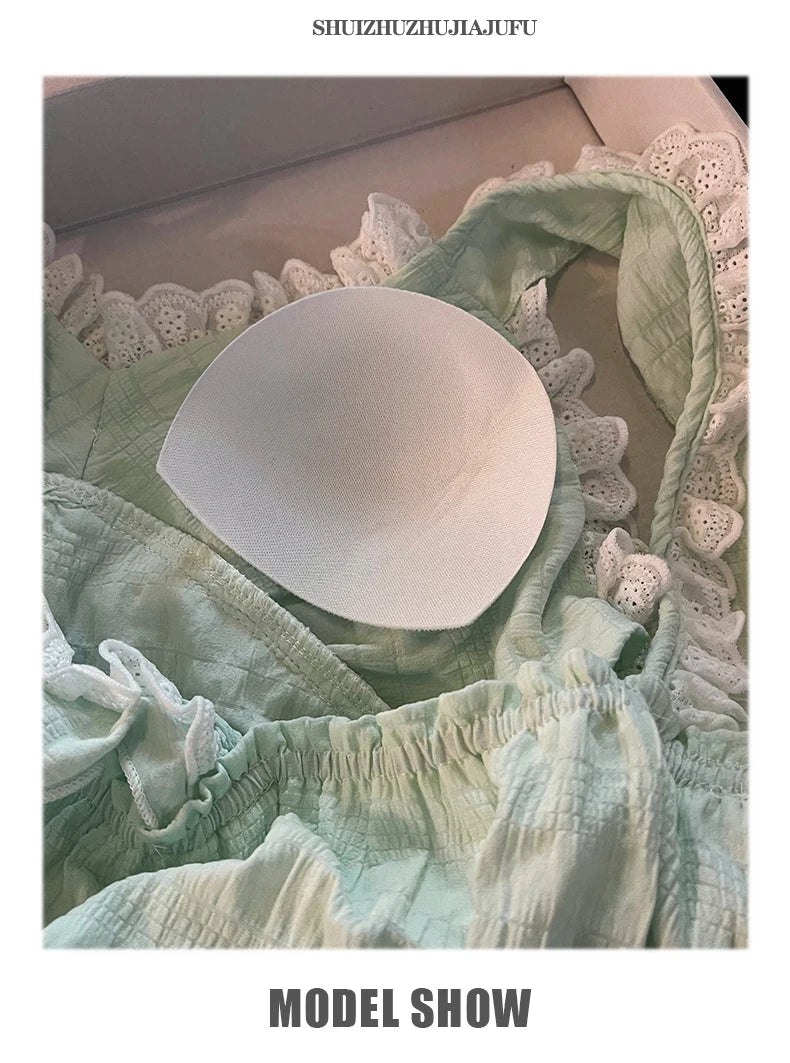 Summer Sexy Strap Spwear Women's ort Pants Loose Fit Home Clothes Set with Chest Pad 2024 New Tread Cotton Thin Woven