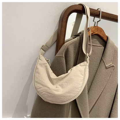Solid Color Women's Portable Shoulder Bag Simple Female Nylon Cloth Padded Crossbody Bags Travel Purse Handbags Messenger Bag