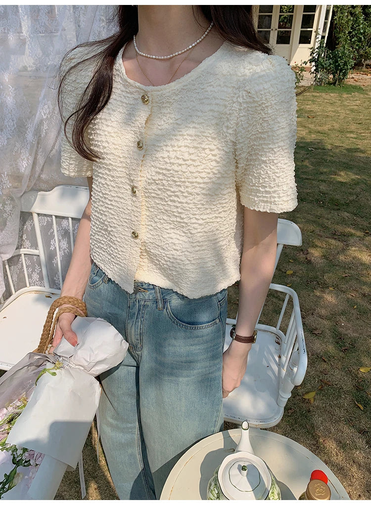 New Summer Short Sleeve O-Neck Women Shirt Sweet White Shirt Blouse Women Tops 2025 Blouses Shirts Blusas Para Mujer Blusa XL183