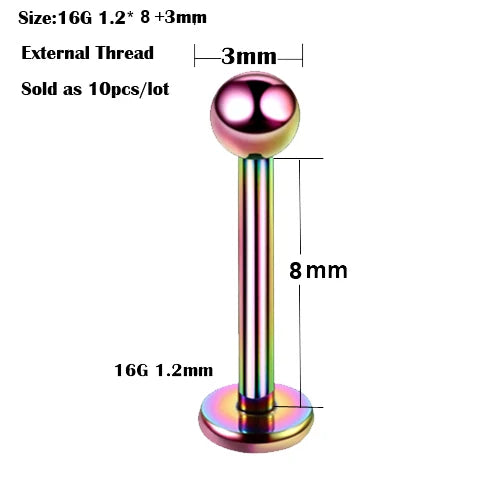 10Pcs/20Pcs/50Pcs G23 Titanium Labret Piercing Internal & External Design Lip Piercing Labret Stud Cartilage Helix Piercing Badiee Stylez