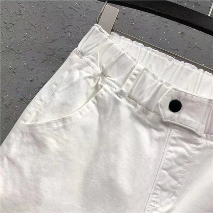 New Spring Summer Women Casual Harem Pants All-matched Casual Cotton Denim Pants Elastic Waist Solid Yellow White Jeans Female