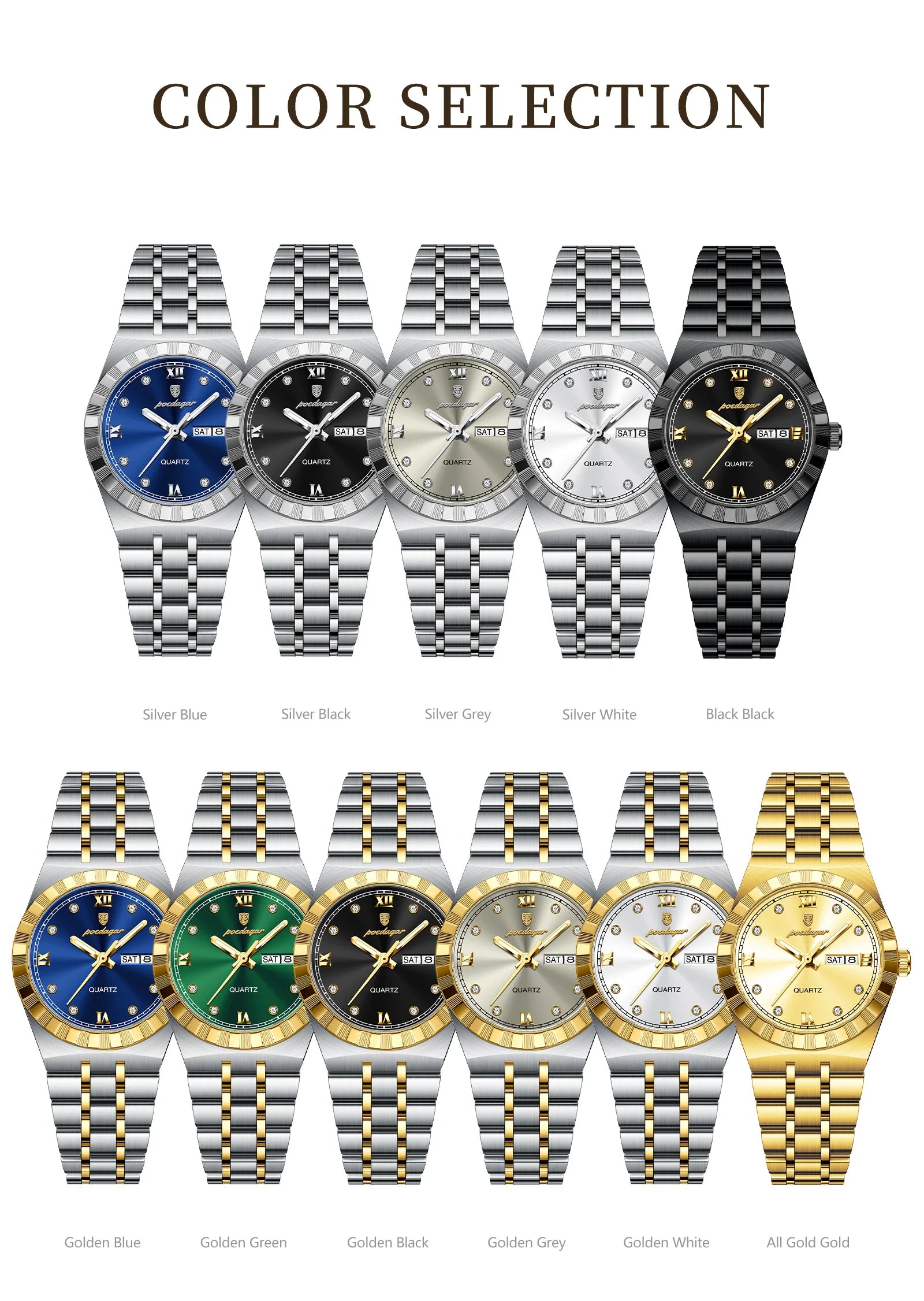 POEDAGAR Luxury Original Ladies Watch Luminous Waterproof Week Date Woman Wristwatch Stainless Steel Women Quartz Watches Female