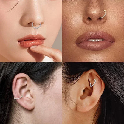 Surgical Steel Nose Rings Hinged Segment Ear Cartilage Tragus Earrings Helix Hoops CZ Septum Clicker Piercing Body Jewelry