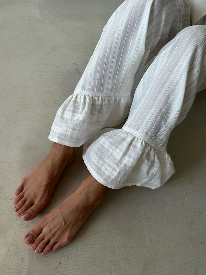 Marthaqiqiq Casual Women Nightgown 2 Piece Suit Long Sleeve Nightwear Turn-Down Collar Sleepwear Pants Loose Home Clothes Ladies