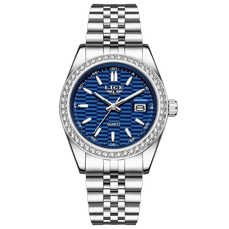 Relogio LIGE Women's Watch Luxury Fashion Quartz Ladies clock Stainless Steel Waterproof Calendar Watch for Women montre femme blue