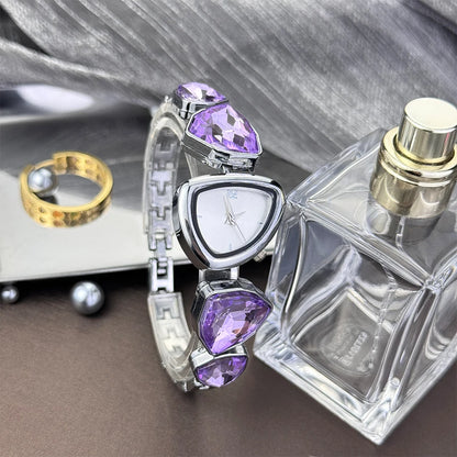 Women's irregular shape large sparkling special-shaped rhinestone simple sun pattern dial Fashion trend avant-garde quarts watch PURPLE